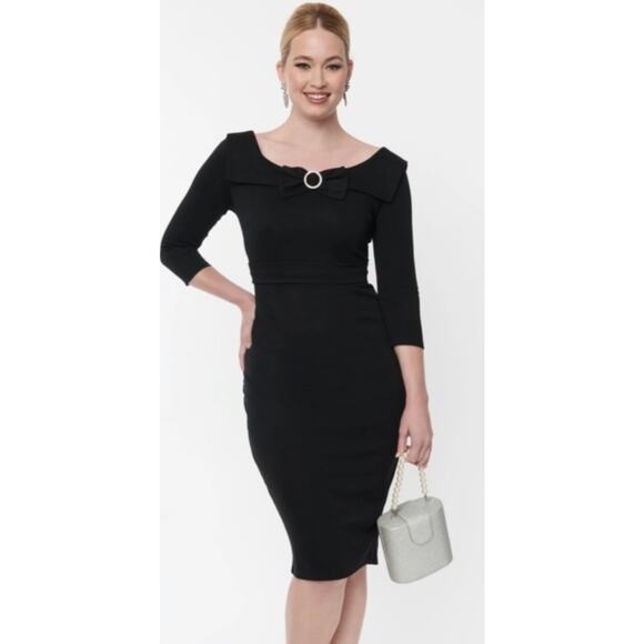 Unique Vintage Black Pin Up Wiggle Dress 1X 16 NWOT - Picture 1 of 3